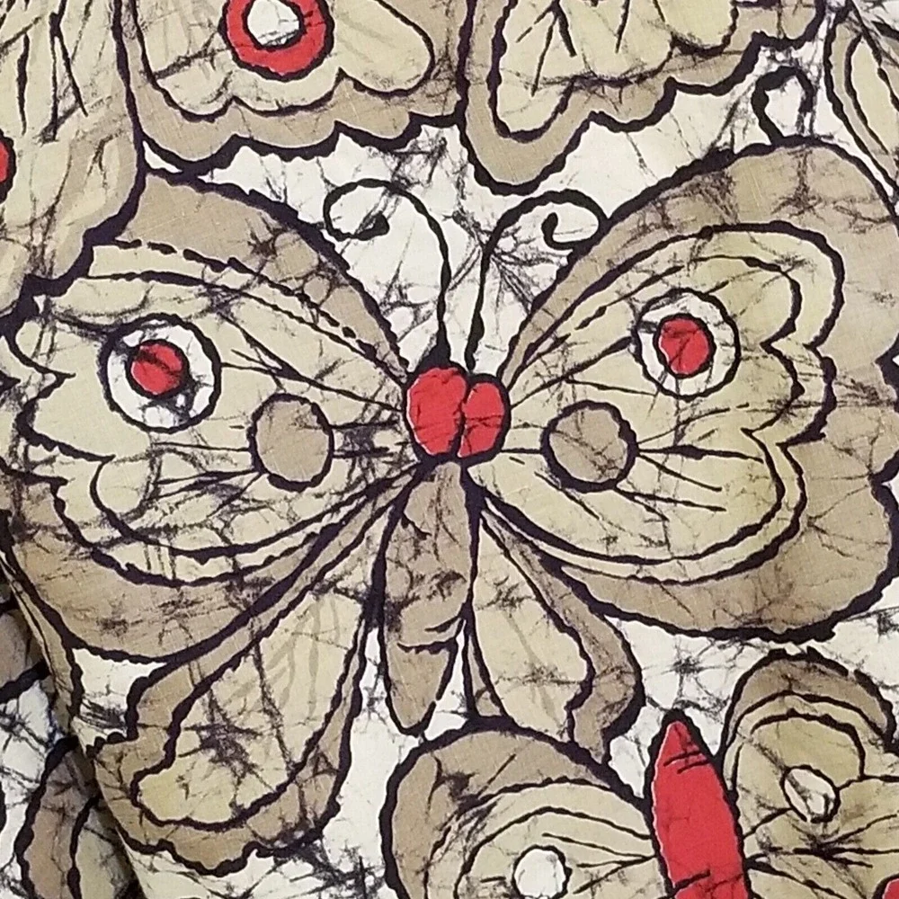 Vintage 50s Reversible Half Apron Butterfly Brown Red